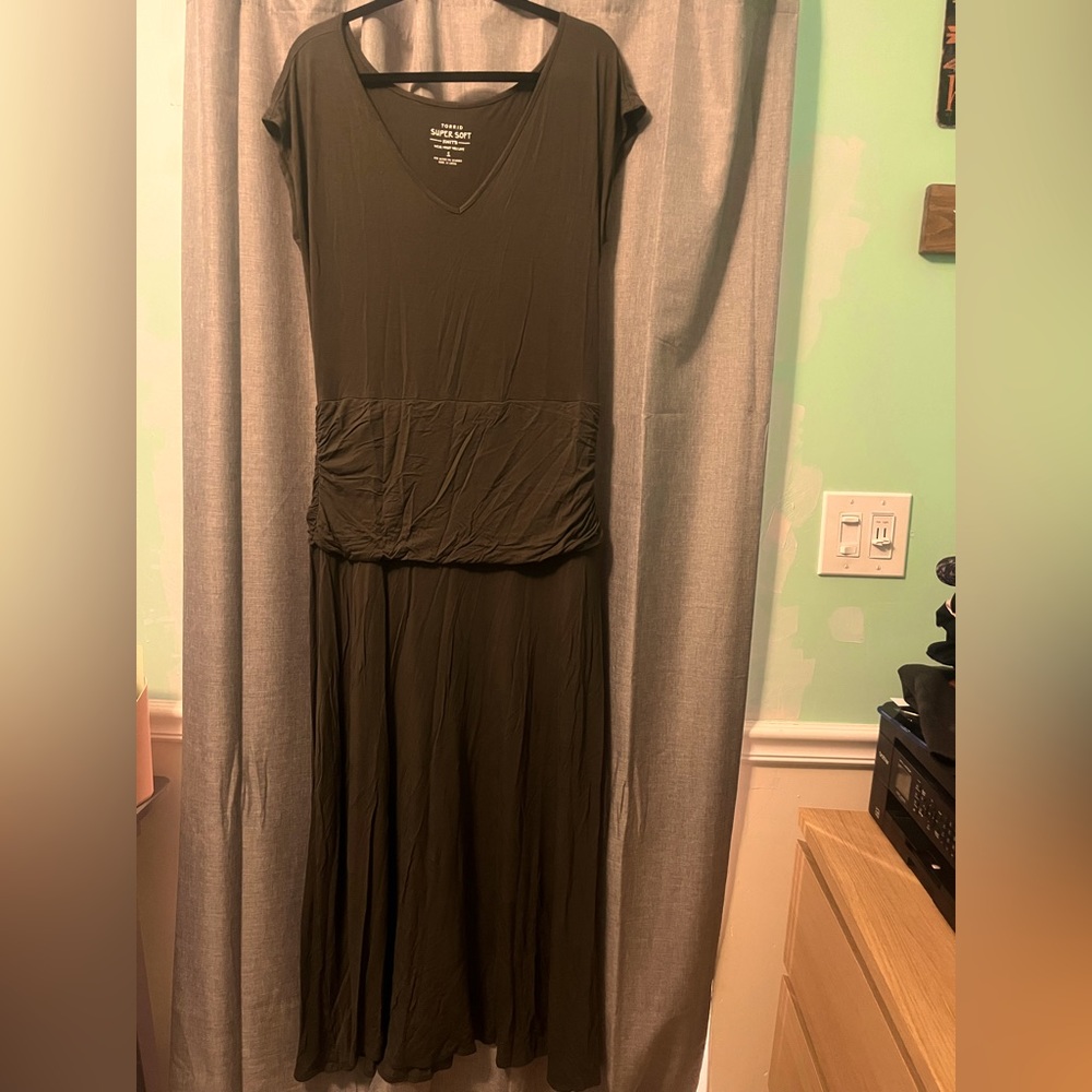 1X Torrid Olive Green Maxi Dress with Ruching